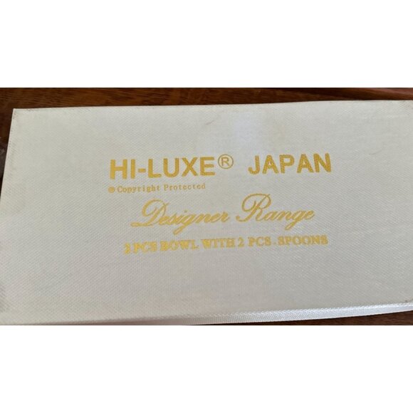Hi Luxe Japan Designer Range 2 Pc Bowl Spoon Set White Gold Trim Tableware NOS - Picture 7 of 8